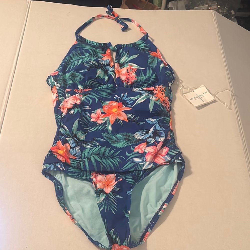 Liz Claiborne Swimwear - Blue Floral One-Piece padded